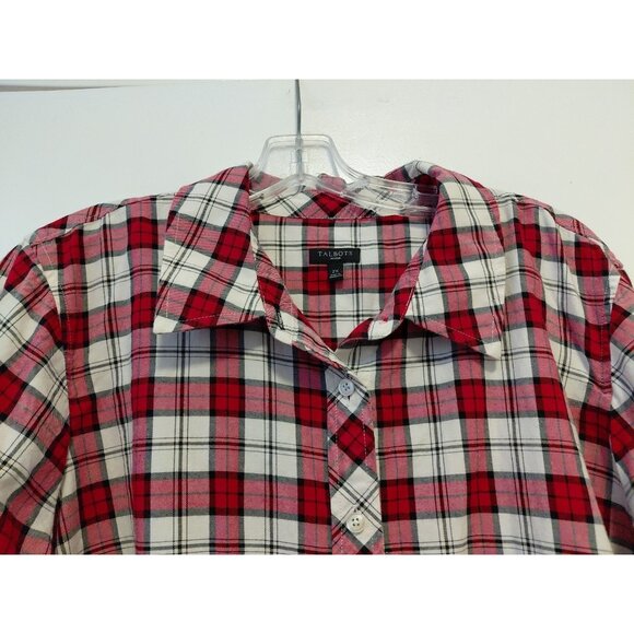 Talbots Flannel Shimmer Button Up Blouse Red White Gold Plaid Cozy Cabin Soft 2X - Picture 3 of 7